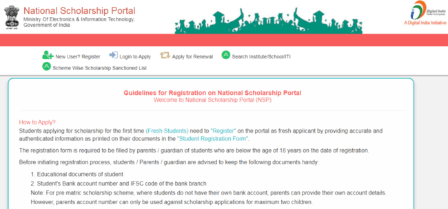Application Procedure Under National Scholarship Scheme
