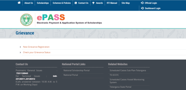 Ts epass Scholarship Submit New Grievance