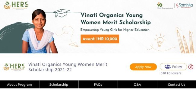 Vinati Organics Young Women Merit Scholarship