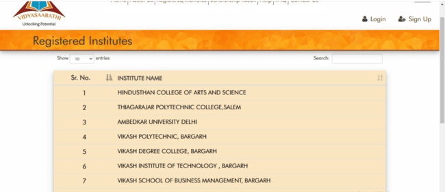 Check Registered Institutes