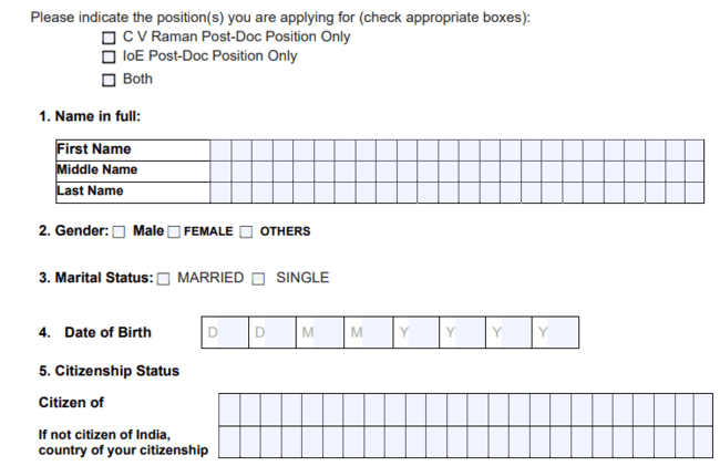 CV Raman Postdoctoral Fellowship Application Form