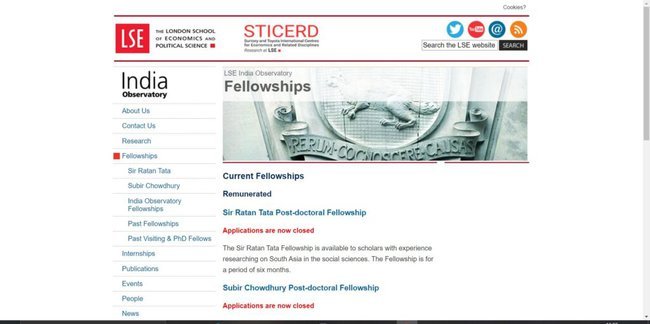 Application Procedure for Sir Ratan Tata Post-doctoral Fellowship