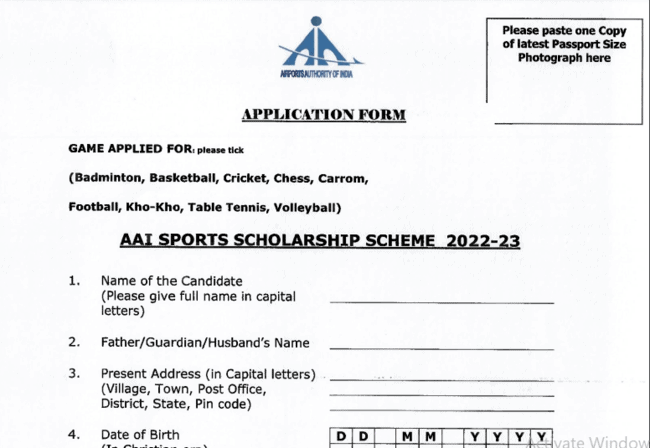 AAI Scholarship Scheme Application Form