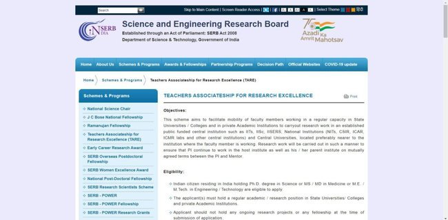 Application Procedure for Teachers Associateship for Research Excellence