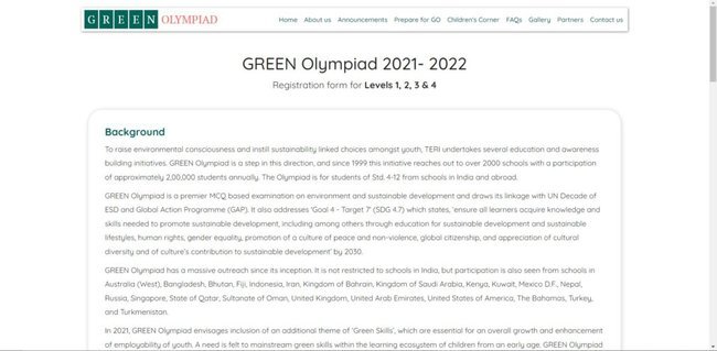 Application Procedure for Individual Registration in Teri Green Olympiad 2022