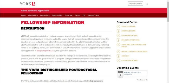 Application Procedure for VISTA Distinguished Postdoctoral Fellowship