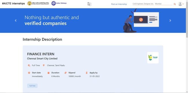 AICTE Tulip Finance Internship 2022 Application Procedure