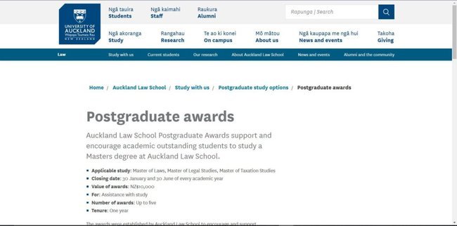 Application Procedure for Auckland Law School Postgraduate Awards, New Zealand