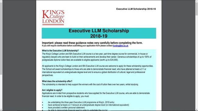 Application Procedure for Executive LLM scholarship from King’s College London