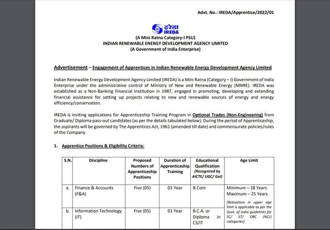 IREDA Apprenticeship
