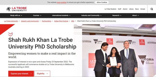 Shahrukh Khan Scholarship La Trobe University Ph.D. Scholarship 2022