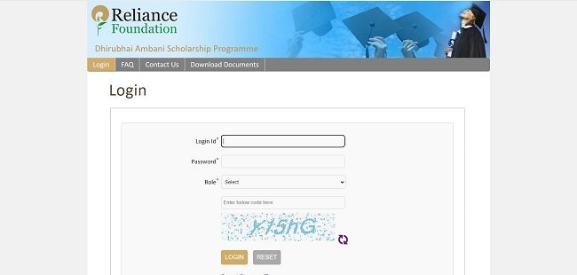 Reliance Scholarship Login Official Website