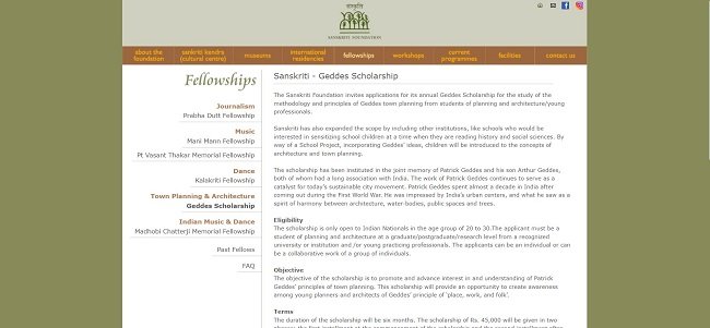 Sanskriti Geddes Scholarship Official Website