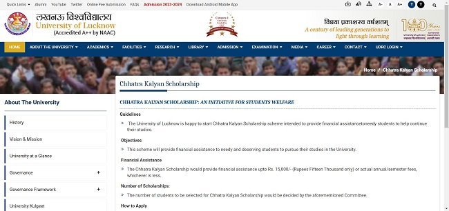 Lucknow University Scholarship Official Website