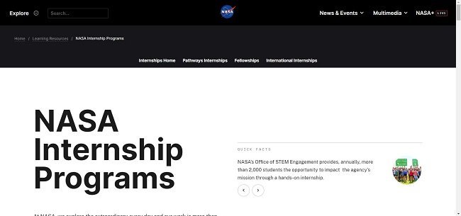 Nasa Summer Internship Official Website