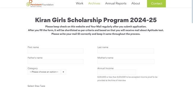 Persistent Foundation Kiran Girls Scholarship Form