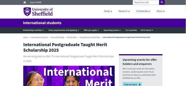 University of Sheffield Taught Merit Scholarship Official Website 